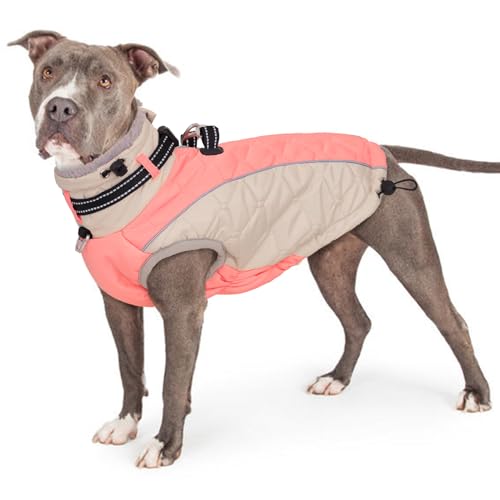 Large Winter Dog Coat, Reflective Fleece Vest with D Ring & Adjustable Buckles, Windproof and Waterproof Dog Cold Weather Coats, Turtleneck Warm Pet Garment Snowsuit Christmas - 2XL Pink - color: Pink, size: XX-Large