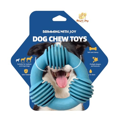 Paws Joy Dog Chew Toys for Small Dogs, Soft Textured Bone and Dumbbell, Brown and Blue, Safe Material, Easy to Clean