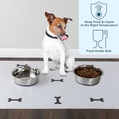 Set of 2 Stainless Steel Dog Bowls - 64oz/8 Cups Food and Water Bowls for Dogs and Cats - Non Slip Metal Pet Dishes for Medium to Large Sized Pets - Puppy Essentials by PETMAKER - size: 64 oz