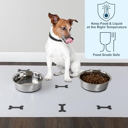 Set of 2 Stainless Steel Dog Bowls - 64oz/8 Cups Food and Water Bowls for Dogs and Cats - Non Slip Metal Pet Dishes for Medium to Large Sized Pets - Puppy Essentials by PETMAKER - size: 64 oz