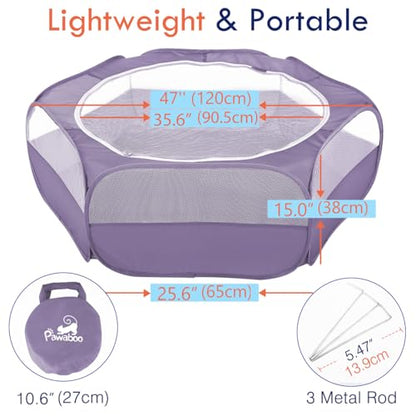 Pawaboo Small Animals Playpen, Waterproof Small Pet Cage Tent with Zippered Cover, Portable Outdoor Yard Fence with 3 Metal Rod for Chick/Kitten/Puppy/Guinea Pig/Rabbits/Hamster/Chinchillas, Purple - color: E-Purple