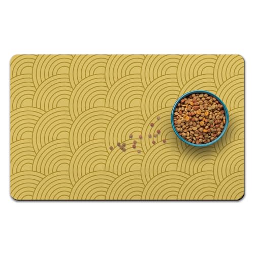 Dog Food Mat for Floors, Absorbent and Quick-Drying Pet Cat Food Mat,Anti-Fouling and Easy-to-Clean Pet Feeding Mat,Dog Bowl Mats for Messy Drinking Water Bowls.12x20inch Boho Style - color: 01-Yellow, size: 12x20 inch
