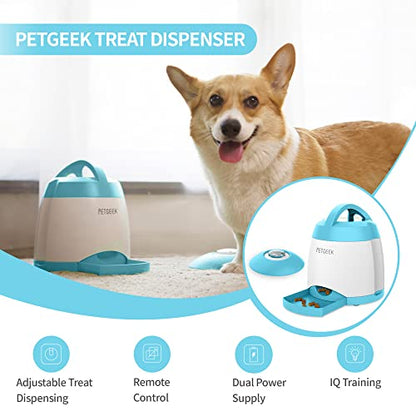 PETGEEK Automatic Dog Treat Dispenser with Button - Puzzle Memory Training Feeder, Pet Geek Button Treat Food Dispensing Toys Interactive, Iq Training Dog Feeder (Blue) - color: Blue