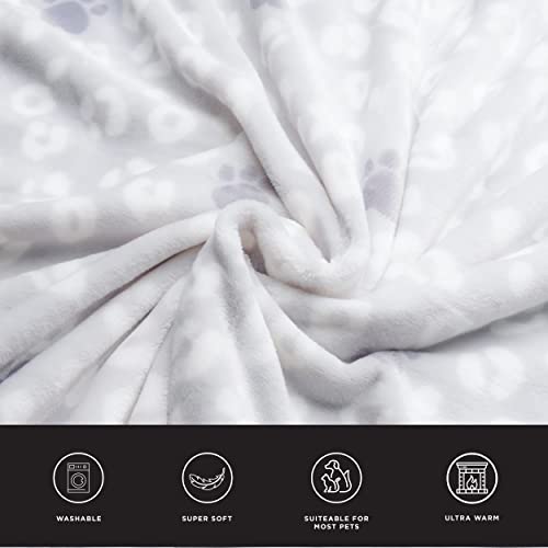 Juicy Couture Grey Leopard with Paws Dog Blanket with Sherpa Bone Shaped Pillow – Plush Puppy Blanket Throw, Breathable, Lightweight, Machine Washable, Cat Blanket for Small Medium & Large Pets - color: Grey Leopard With Paws