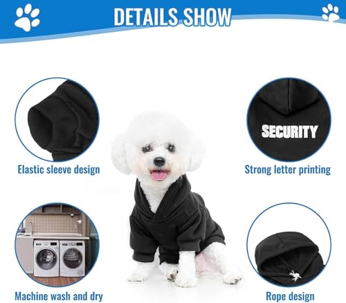 BINGPET Security Dog Hoodies Puppy Sweater Cold Weather Dog Coats Soft Brushed Fleece Pet Clothes Hooded Sweatshirt for Dog Cat - color: #1 Black(Security), size: X-Small (All Breed Sizes)