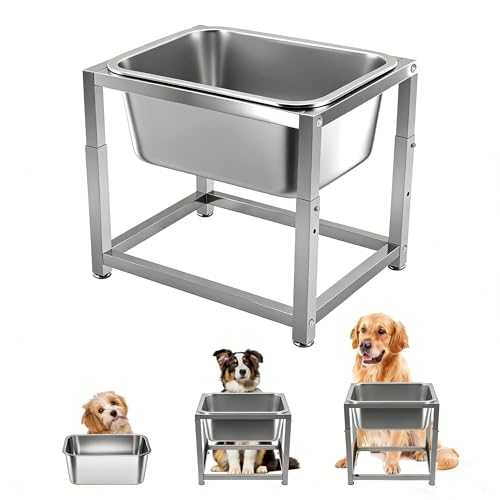 Elevated Dog Bowl Large Breed, 3 Gallons Stainless Steel Dog Bowls with Height Adjustable Raised Metal Stand 11.81'' - 15.75'' for Medium, Large Dogs and Gaint
