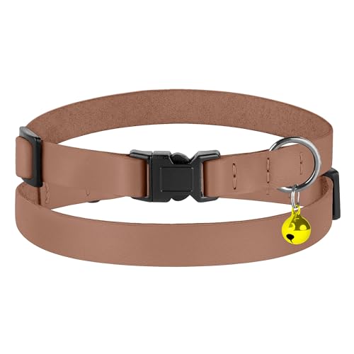 Breakaway Cat Collar with Bell - Leather Adjustable Kitten Collars with Safety Quick Release Buckle - Soft Small Pet Collars for Girl & Boy Cats (Mocha) - color: Mocha