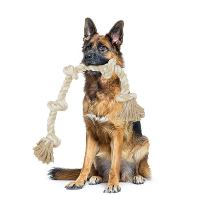 Bmag Dog Rope Toys for Aggressive Chewers, Interactive Heavy Duty Dog Toys for Medium Large Dogs, Tough Twisted Rope Toy with 5 Knots(Beige) - color: Beige