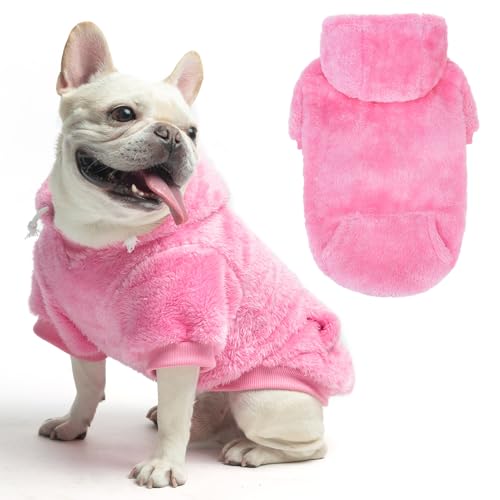 SCENEREAL Fleece Dog Sweaters Hoodie for Small Medium Large Dogs Girls Boys, Plush Fuzzy Dog Clothes Hoodies with Leash Hole, Winter/Fall Puppy Cold Weather Coat, Sherpa Hooded Sweatshirt, Rose Red M - color: Rose red, size: Medium