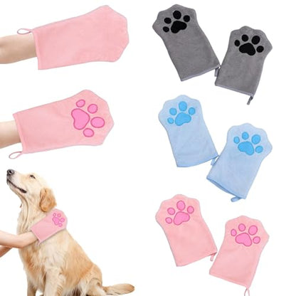 Dog Drying Mitts 3 Pairs Super Absorbent, Ultra Soft Microfiber Pet Bath Towel Gloves for Quickly Drying Dogs Cats, Grooming Hand Towels for Muddy Paws, Ears, Underbelly after Bathing Rainy Walks