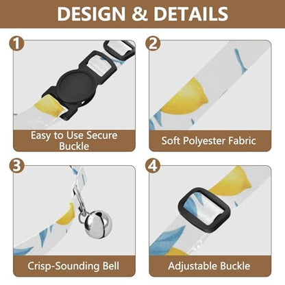 Yellow Lemons Blue Leaves Dog Collar with Bell 2 Pack Dog Collar Adjustable 10.6 to 17.1 Inches - color: Yellow Lemons Blue Leaves