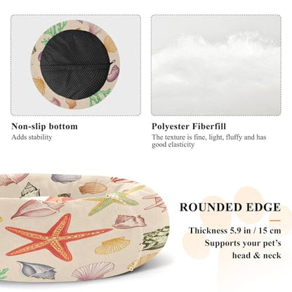 Round Cat Bed Dog Bed,15.7in Seashell Washable Non-Slip Bottom Soft Pet Bed for Small Medium Dogs and Cats - size: 15.7in