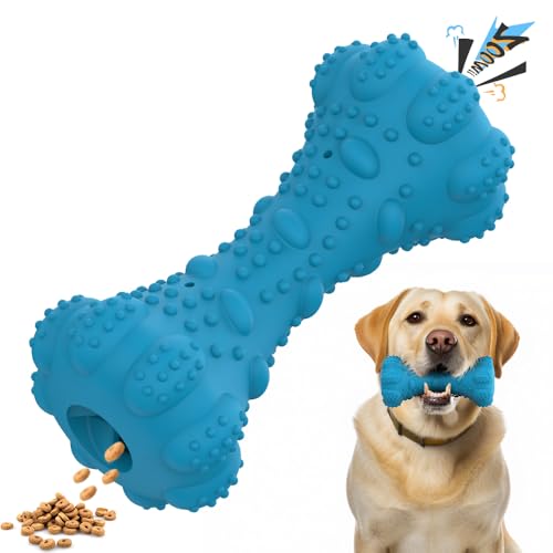 Dog Toy, Treat-Dispensing chew Toy for Dogs, Beef-Flavored,Durable Dumbbell-Shaped Natural Rubber Dog Toy Suitable for Medium to Large Dogs,Features squeaking loating Capabilities