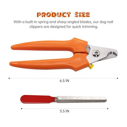 Qmagic Dog Nail Clipper, Professional Cat Nail Clipper with Safety Guard and Nail File Pet Clippers for Thick Nails, Dog Toenail Clippers for Large Dogs