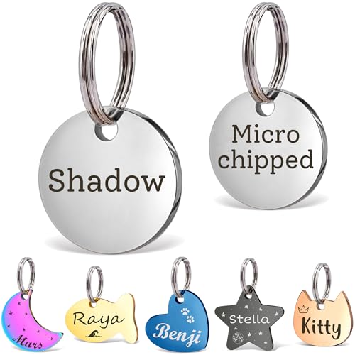 Anavia Small Size Dog Cat ID Tags, Small/XS Personalized Color Plated Stainless Steel Puppy Kitten Name Tags, Customized Engraved Nameplate Pet Collar Tag (Silver, XS-Round) - color: Silver, size: XS-Round