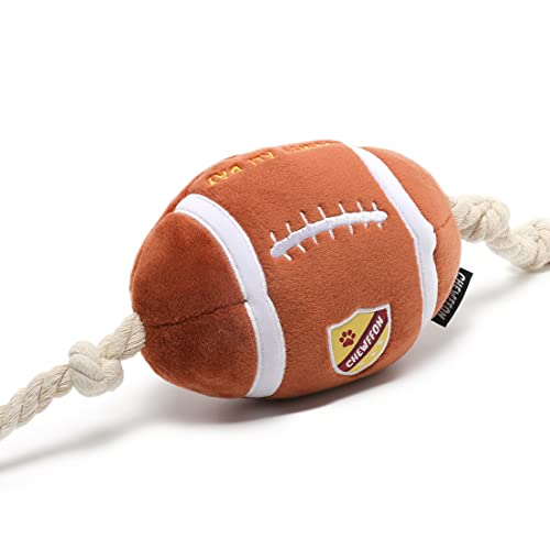 CHEWFFON Durable Dog Football Toy with Rope - Interactive Tug Toy for Small, Medium & Large Dogs - Outdoor Fetch Ball & Teething Puppy Toy