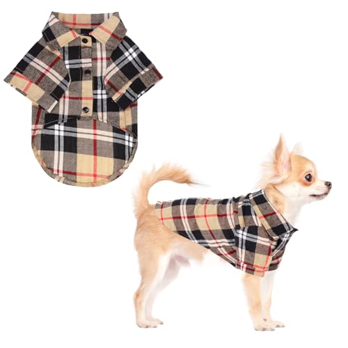 KOOLTAIL Dog Shirt,Cotton Beige Plaid Pet Shirts,Cute Dog Apparel Clothes Suitable for All Seasons, Comfortable Dogs T-Shirt for Small Medium Large Dogs Cats, Pet Outfit Costume,S - color: Beige Plaid, size: Small