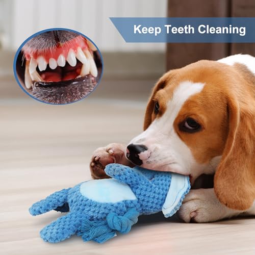 Dog Toys, Dog Squeaker Toys with Crinkle Paper, Stuffed Animal Dog Plush Chewing Toy, Cotton Rope Interactive Toys for Puppy, Small, Middle Dogs (Blue Elephant) - color: Blue