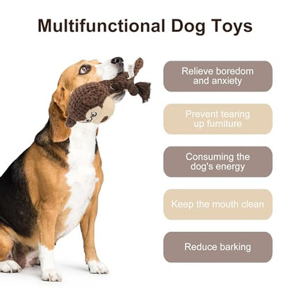Dog Toys, Dog Squeaker Toys with Crinkle Paper, Stuffed Animal Dog Plush Chewing Toy, Cotton Rope Interactive Toys for Puppy, Small, Middle Dogs (Brown Monkey) - color: Brown