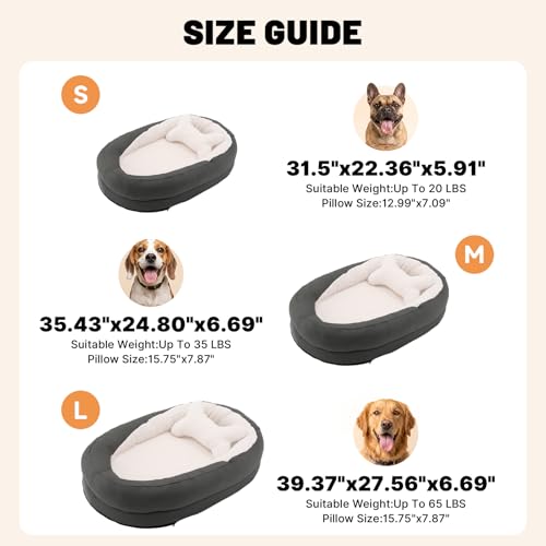 Medium Dog Bed with Bolster, Medium Dog Bed for Medium Dogs, Dog Bed Washable with High-Density Foam Base, Washable Zippered Cover, Non-Slip Bottom, M - size: 35.4"L x 24.8"W x 6.7"Th