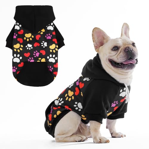 KOOLTAIL Halloween Dog Hoodie for Small Medium Large Dogs - Warm Clothes with Leash Hole, Soft Winter Pet Sweater Hat Hooded Sweatshirt, Clod Weather Coat Outfit for Puppy Cat Girls Boys,Paws S - color: Black Paws, size: Small