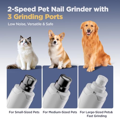 YGGDRA Dog Nail Grinder Upgraded - Professional 2-Speed Super Quiet and Low Vibration Electric Pet Nail Grinder with LED Lights - Painless Paws Grooming & Smoothing for Small to Large Dogs
