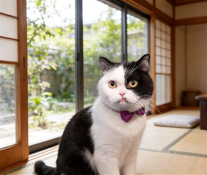 Cat Collar with Bow Tie 2pcs Set Bell Boy Girl Kitten Safety Plaid Grid Checkered Solid Color Suede Velvet Cute Soft Gift [2pcs] Purple - color: Style A-[2pcs] Purple