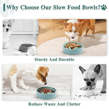 Ceramic Slow Feeder Dog Bowls, 0.6 Cups Dog Food Dish for Small and Medium Breed, Puzzle Dog Food Bowl for Fast Eater, 15OZ, 6.3 inch(Light Green) - color: Light Green-M