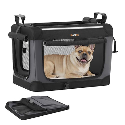 Feandrea Collapsible Dog Crate, 24-Inch Portable Dog Travel Crate for Small Dogs, Oxford Fabric Pet Carrier with 4 Mesh Doors, Handles, Storage Pocket, Water Bottle Holder, Ink Black UPDC016B01 - size: 24.0"L x 16.5"W x 16.5"H