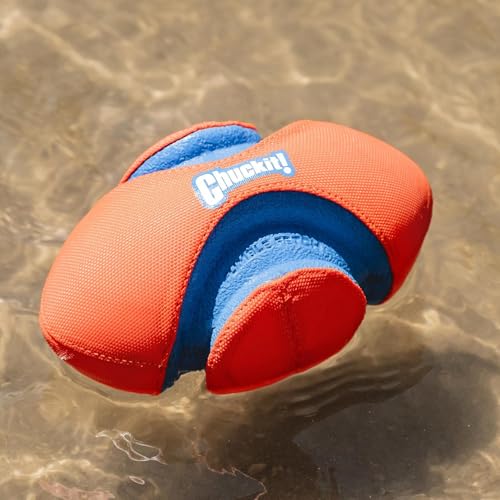 Chuckit! Fumble Fetch Dog Football - Outdoor and Indoor Interactive Dog Toy with Grooved Design for Easy Pickup - Made from Durable Rubber - Floats in Water - Small - Orange and Blue - size: Small, style: Orange/Blue