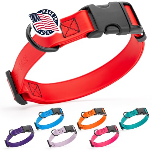 Dogline Biothane Waterproof Dog Collar with Quick Release Buckle Strong Coated Nylon Webbing with Odor- Proof for Easy Care Easy to Clean Fits Small Medium or Large Dogs, Red 1" W 15-23" L - color: Cherry Red, size: 1"W by 15-25"L