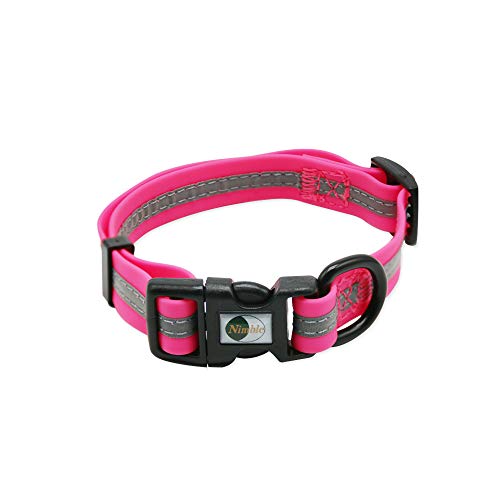 NIMBLE Dog Collar Waterproof Pet Collars Anti-Odor Durable Adjustable PVC & Polyester Soft with Reflective Cloth Stripe Basic Dog Collars S/M/L Sizes (Small (9.45”-14.17”inches), Pink) - color: Pink, size: Small (9.45”-14.17”inches)