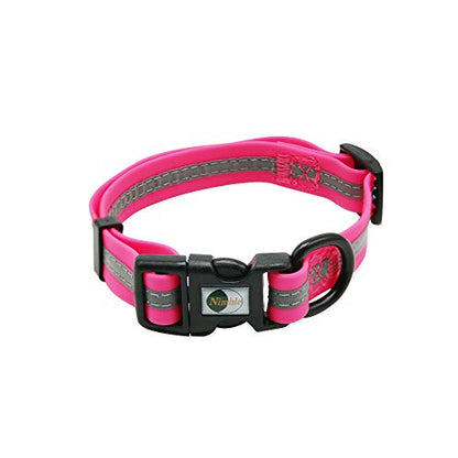 NIMBLE Dog Collar Waterproof Pet Collars Anti-Odor Durable Adjustable PVC & Polyester Soft with Reflective Cloth Stripe Basic Dog Collars S/M/L Sizes (Small (9.45”-14.17”inches), Pink) - color: Pink, size: Small (9.45”-14.17”inches)