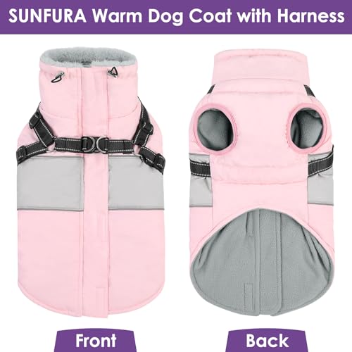 Small Dog Coat with Harness Built in, Warm Dog Jacket Winter with Zipper On Back, Waterproof Pet Snow Jacket Snowsuit Pet Sweater Clothes for Puppy, Pink XS - color: Pink, size: X-Small