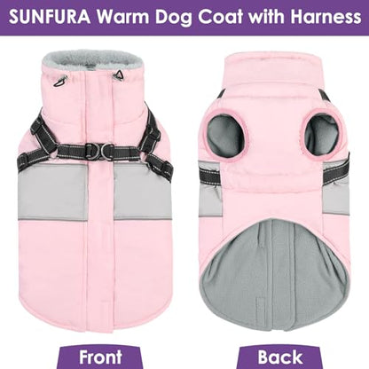 Small Dog Coat with Harness Built in, Warm Dog Jacket Winter with Zipper On Back, Waterproof Pet Snow Jacket Snowsuit Pet Sweater Clothes for Puppy, Pink XS - color: Pink, size: X-Small