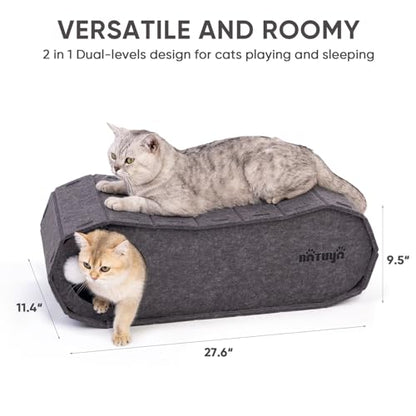 NATUYA Cat Bed Cave for Indoor Cats, Large Cat Lounge Cave Bed with Toy Ball, Enclosed Scratch Resistant Detachable Felt Cat Hideaway Bed for Cats up to 22 Lbs
