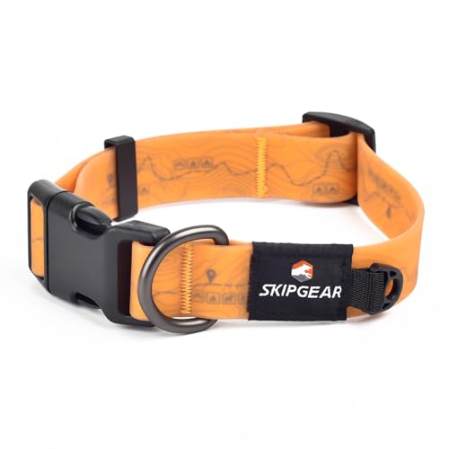 Waterproof Dog Collar, Designer Topographic Print, Soft Touch & Odor Proof, Dirt-Resistant, Easy Clean & Adjustable for Everyday Adventures (Canary Yellow, Large) - color: Canary Yellow, size: Large