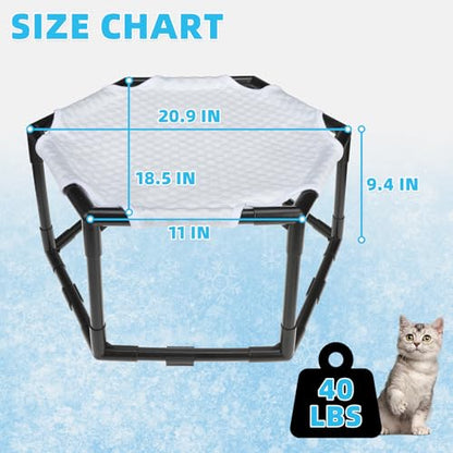 Elevated Cat Cooling Hammock Bed, Hexagonal Raised Cat Cot with Breathable Ice Beanie Fabric and Anti Slip Block, Cooling Pad Mat Indoor Outdoor Stable Pet Swing Bed for Small Puppy, Gery - color: Gray