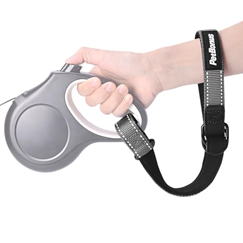 Short Dog Leash, Safety Wrist Strap for Retractable Dog Leash, Reflective Design and Adjustable Soft Padded Handle, Extra Layer Security for Pet Stroller (Grey) - color: Grey, size: 1 Pack