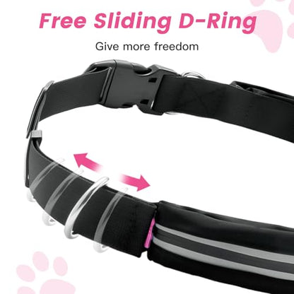Waist Leash for Medium Large Dog Walking, Bungee Hands Free Leash with Zipper Pouch, Around The Waist No Pull Running Dog Belt, Padded Handle Jogging No Hands Heavy Duty - color: Rose
