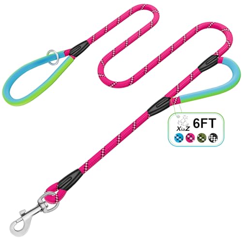 Dog Leash Heavy Duty 4/5/6ft XiaZ 2 Handles Dog Leashes for Medium Large Dogs 1/2 Inch 1000lb Strength Reflective PVC Waterproof-Handles Metal Hook Dual-Handle Rope Leash Nighttime Safety - color: Red, size: 6FT (1/2")-1