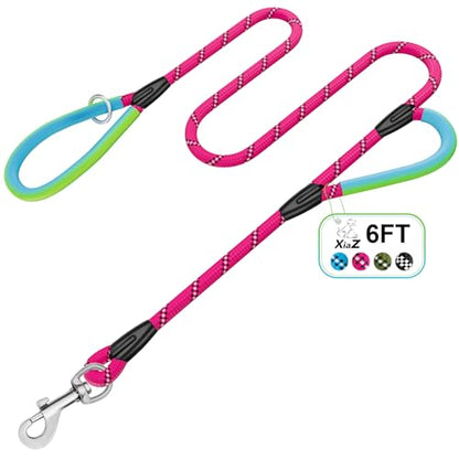 Dog Leash Heavy Duty 4/5/6ft XiaZ 2 Handles Dog Leashes for Medium Large Dogs 1/2 Inch 1000lb Strength Reflective PVC Waterproof-Handles Metal Hook Dual-Handle Rope Leash Nighttime Safety - color: Red, size: 6FT (1/2")