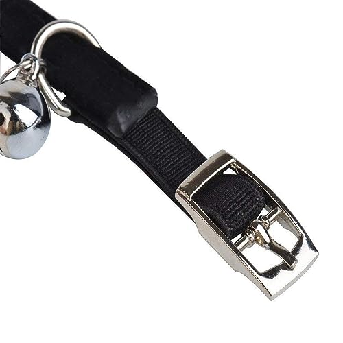 CHUKCHI Soft Velvet Safe Cat Adjustable Collar Bling Diamante with Bells,11 inch for Small Dogs and Cats (Black) - color: Black
