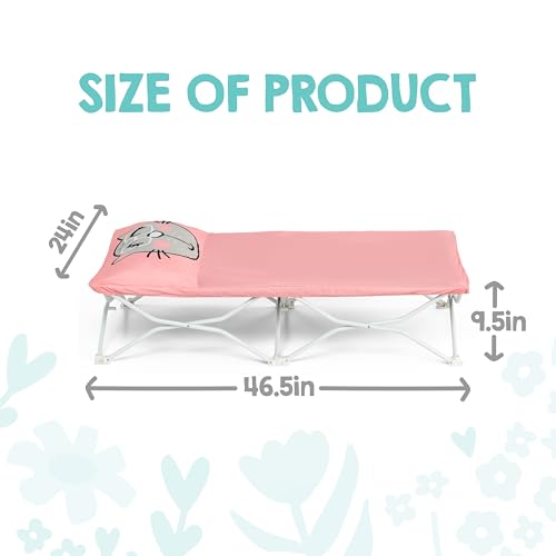 Regalo My Cot® Pals Portable Toddler Bed with Fitted Sheet & Pillow, Foldable Kids Travel Bed & Camping Cot, Cat Design, Ages 2–5, 46.5” x 24” x 9.5”, Pink - color: Small Single - Pink