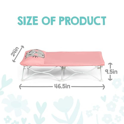 Regalo My Cot® Pals Portable Toddler Bed with Fitted Sheet & Pillow, Foldable Kids Travel Bed & Camping Cot, Cat Design, Ages 2–5, 46.5” x 24” x 9.5”, Pink - color: Small Single - Pink
