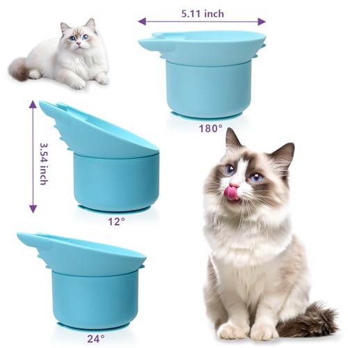Silicone Cat Slow Feeder, Elevated Slow Feeder Bowl Tilt Design, Suitable for Dry and Wet Food, Adjustable Angle, Cat Food Puzzle with Suction Cup(Blue) - color: Blue