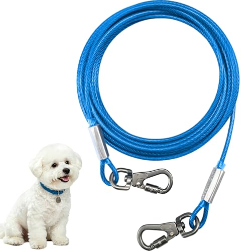 Dog Tie Out Cable - Chew Proof Steel Wire Lead - 360° Tangle Free Outdoor Leash for Pups - Dog Runner Cable for Small to Medium Dogs (Blue, 45lbs/20ft) - color: Blue, size: 45lbs/20ft