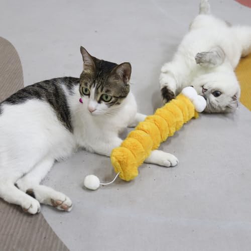 Andiker Catnip Toys for Cats, Cute Caterpillar Design Cat Pillar with Pompom Ball Cat Kicker Toy Containing Catnip Silvervine Galls Fruit Interactive Cat Toys for Indoor Cats (Yellow) - color: Yellow