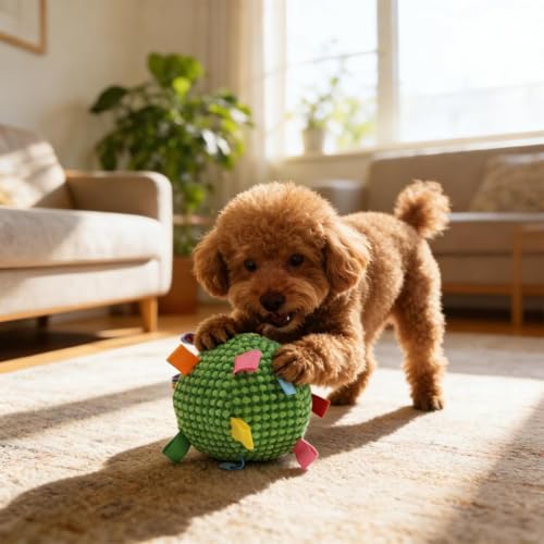 Plush Dog Ball Toy with Bell & Colorful Straps, 6.3 Inch Soft Interactive Fetch Toy, Lightweight Chew Toy for Small & Medium Dogs, Puppy Stuffed Play Ball (Green) - color: Green