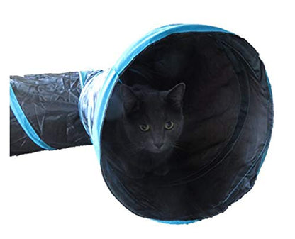 Feline Ruff Premium 3 Way Cat Tunnel. Extra Large 12 Inch Diameter and Extra Long. A Big Collapsible Play Toy. Wide Pet Tunnel Tube for Other Pets Too! - color: Black/Blue